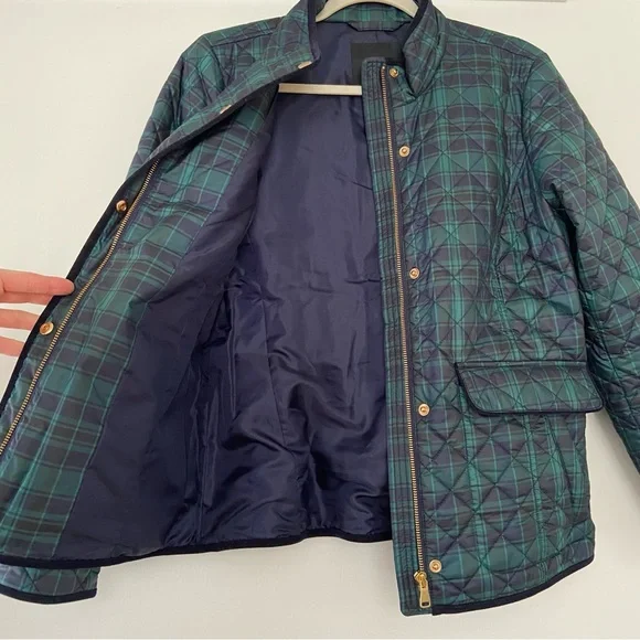 Talbots Quilted Puffer Jacket Women's S Green Tartan Plaid Barn Old Money Preppy - Picture 11 of 15